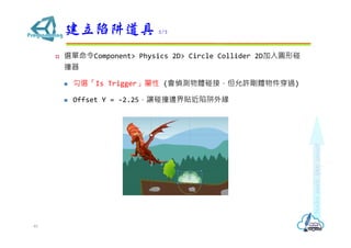 ? xComponent> Physics 2D> Circle Collider 2DA
ײ
? xIs Trigger (ɜywӣSw^)
? Offset Y = -2.25׌ײ߅N⾉
 2/2
40
 