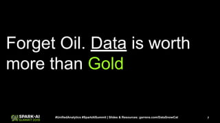 7#UnifiedAnalytics #SparkAISummit | Slides & Resources: garrens.com/DataSnowCat
Forget Oil. Data is worth
more than Gold
 