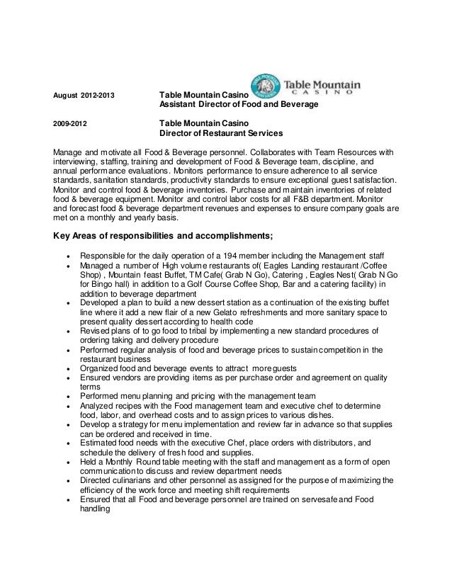food and beverage director resumes