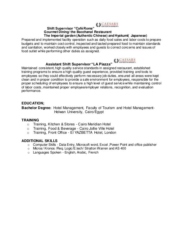 cafe manager resume