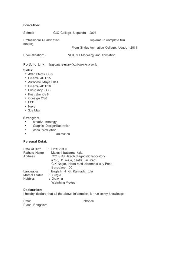 motion graphics resume