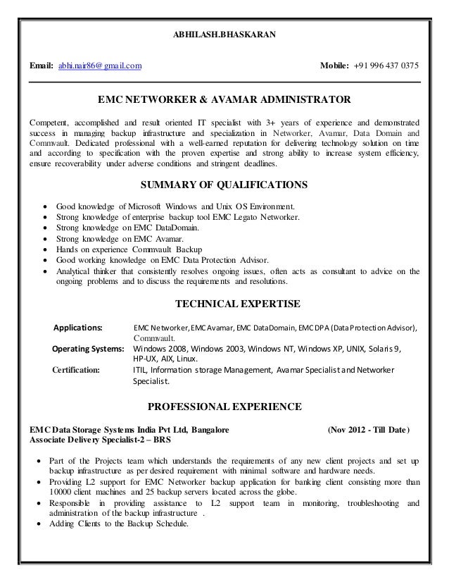 resume junior unix administrator resume