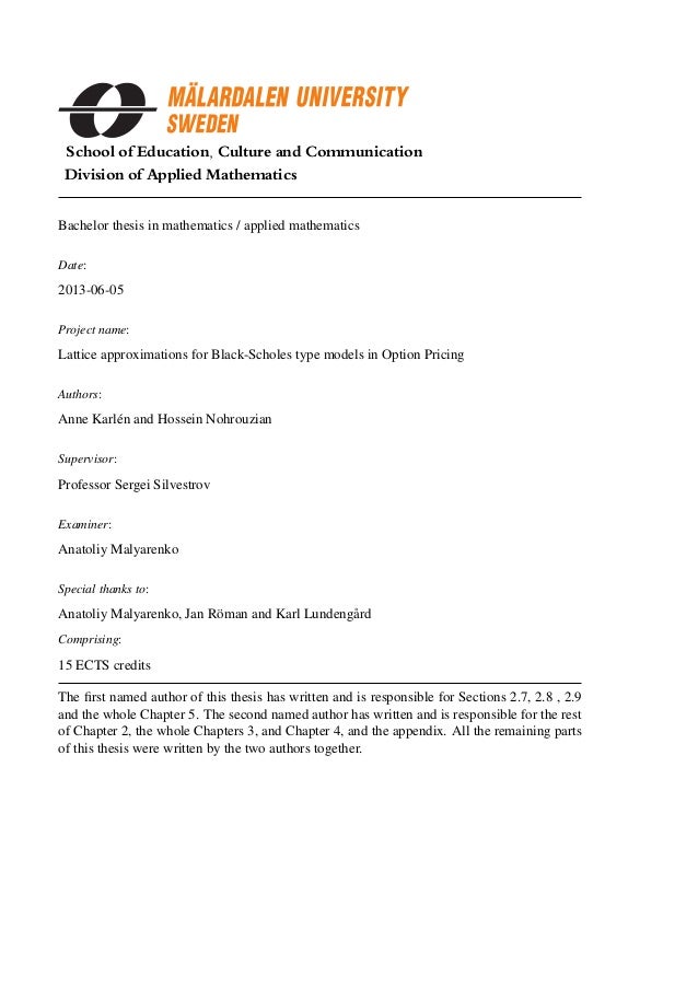 Black scholes bachelor thesis