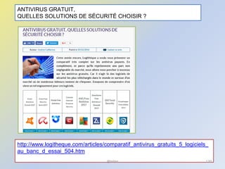 ANTIVIRUS GRATUIT,
QUELLES SOLUTIONS DE SÉCURITÉ CHOISIR ?
http://www.logitheque.com/articles/comparatif_antivirus_gratuits_5_logiciels_
au_banc_d_essai_504.htm
@telier 120
 