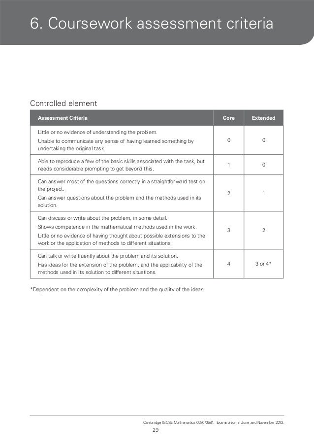 Cie coursework assessment summary form
