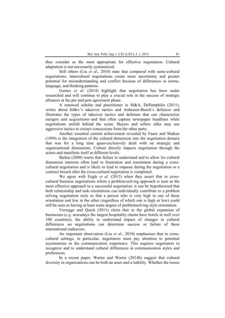 INTERCULTURAL NEGOTIATION IN MERGERS AND ACQUISITIONS. THE INTEGRATION ...