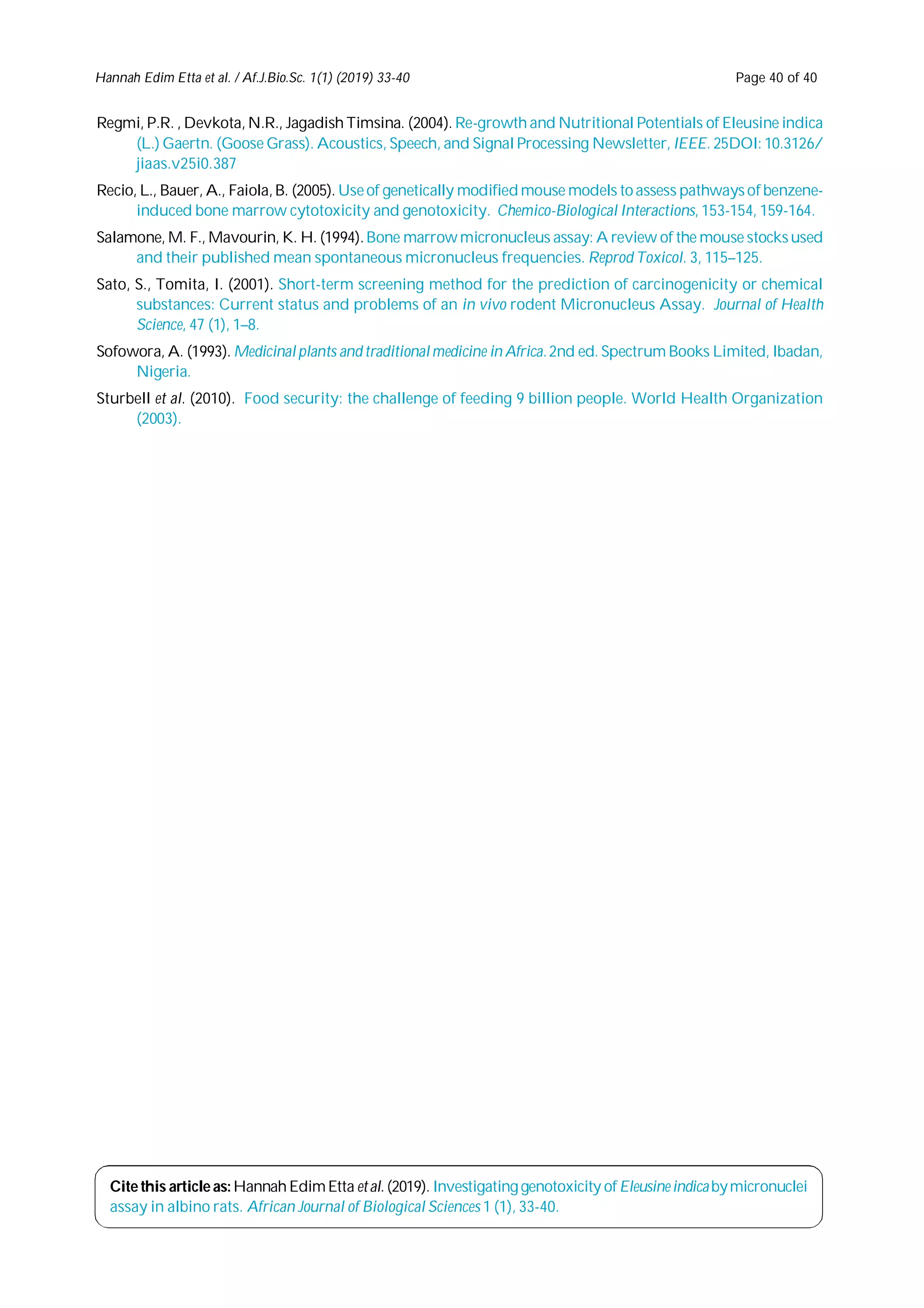 Investigating genotoxicity of Eleusine indica by micronuclei assay in ...