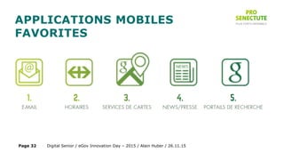 APPLICATIONS MOBILES
FAVORITES
Digital Senior / eGov Innovation Day – 2015 / Alain Huber / 26.11.15Page 32
 