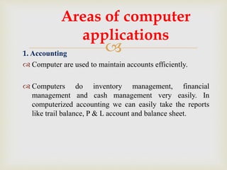 Areas of computer application | PPTX | Consumer Banking | Personal Finance
