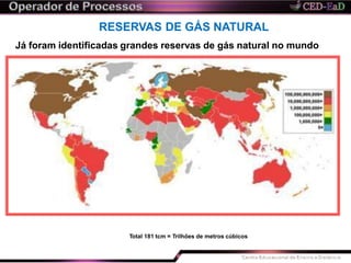 RESERVAS DE GÁS NATURAL
Já foram identificadas grandes reservas de gás natural no mundo
Total 181 tcm = Trilhões de metros cúbicos
 