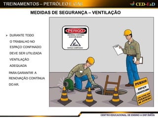 MEDIDAS DE SEGURANÇA – VENTILAÇÃO
 DURANTE TODO
O TRABALHO NO
ESPAÇO CONFINADO
DEVE SER UTILIZADA
VENTILAÇÃO
ADEQUADA
PARA GARANTIR A
RENOVAÇÃO CONTÍNUA
DO AR.
25
 