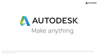Autodesk and the Autodesk logo are registered trademarks or trademarks of Autodesk, Inc., and/or its subsidiaries and/or affiliates in the USA and/or other countries. All other brand names, product names, or trademarks belong to their
respective holders. Autodesk reserves the right to alter product and services offerings, and specifications and pricing at any time without notice, and is not responsible for typographical or graphical errors that may appear in this document.
© 2018 Autodesk. All rights reserved.
 