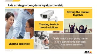 www.axis.com
Axis strategy – Long-term loyal partnership
“Axis is not a company name,
it is a partnership concept”
—Axis partner statement
 