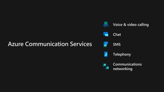 https://aka.ms/AzureCommunicationServices
アプリ、ウェブサイト、モバイルの
それぞれの環境でコミュニケーションを
行うことが可能に
Microsoft Teams が
利用している世界的
プラットフォー...