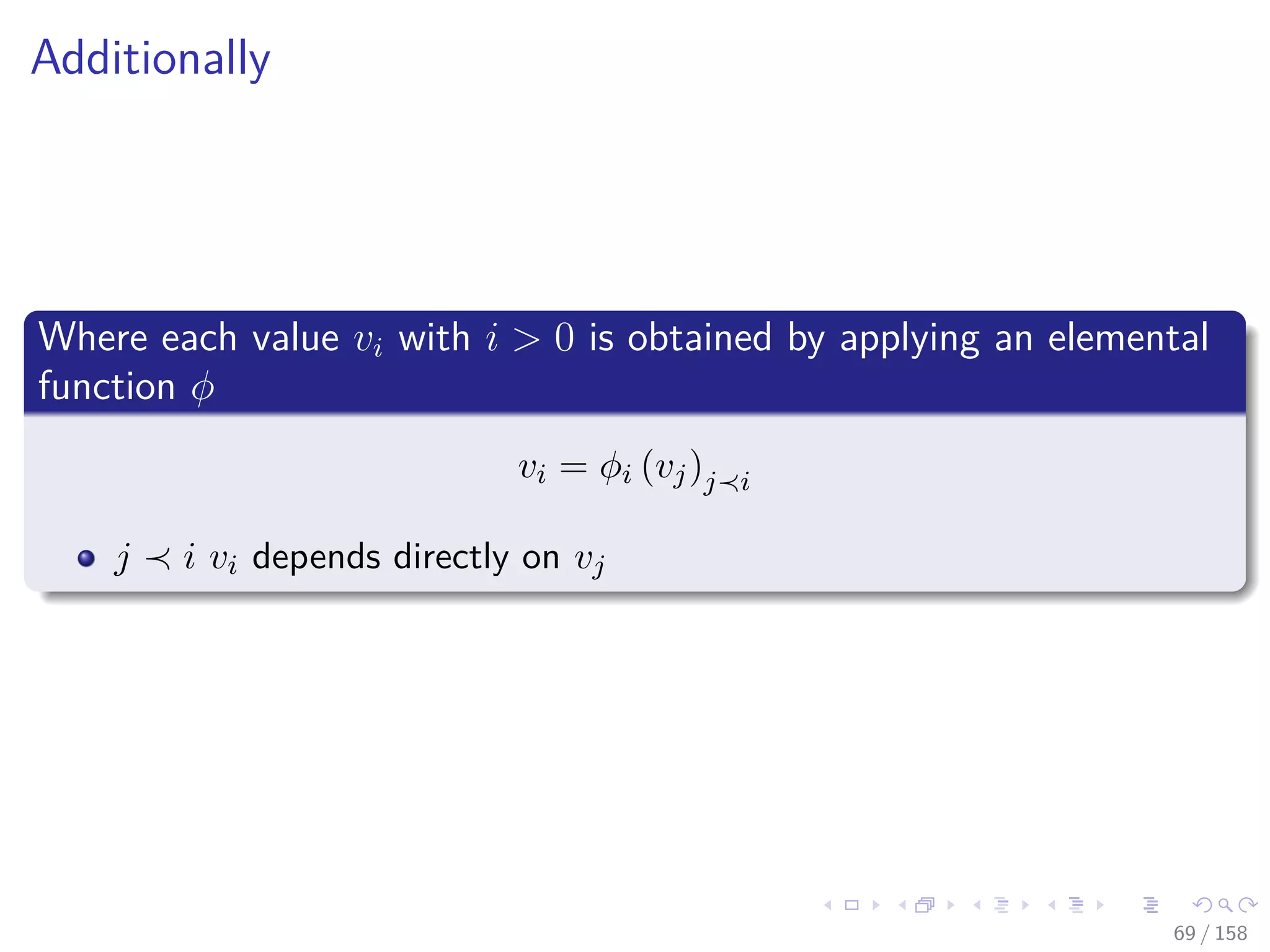 Images/cinvestav
Additionally
Where each value vi with i > 0 is obtained by applying an elemental
function φ
vi = φi (vj)j i
j i vi depends directly on vj
69 / 158
 