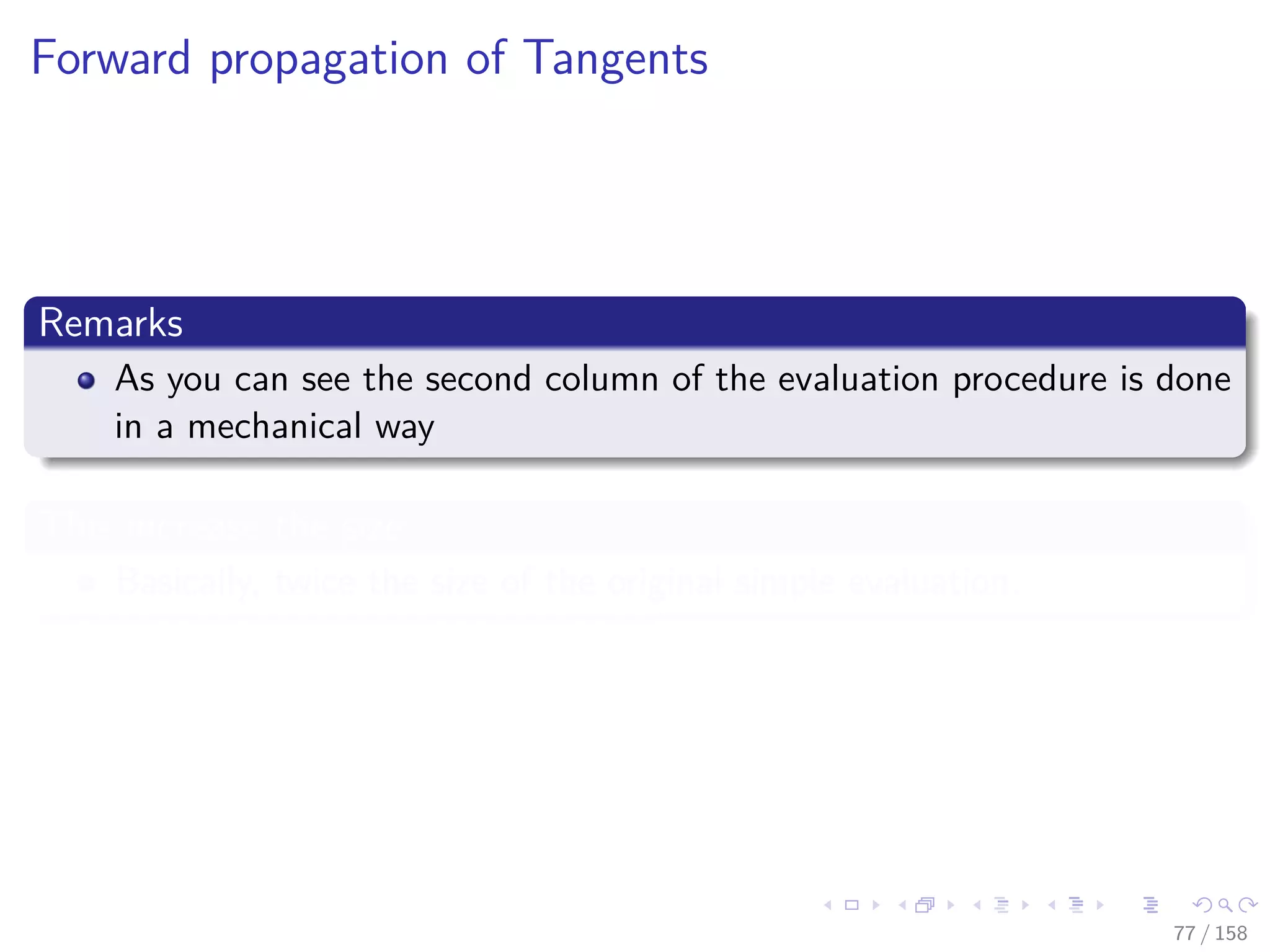 Images/cinvestav
Forward propagation of Tangents
Remarks
As you can see the second column of the evaluation procedure is done
in a mechanical way
This increase the size
Basically, twice the size of the original simple evaluation.
77 / 158
 