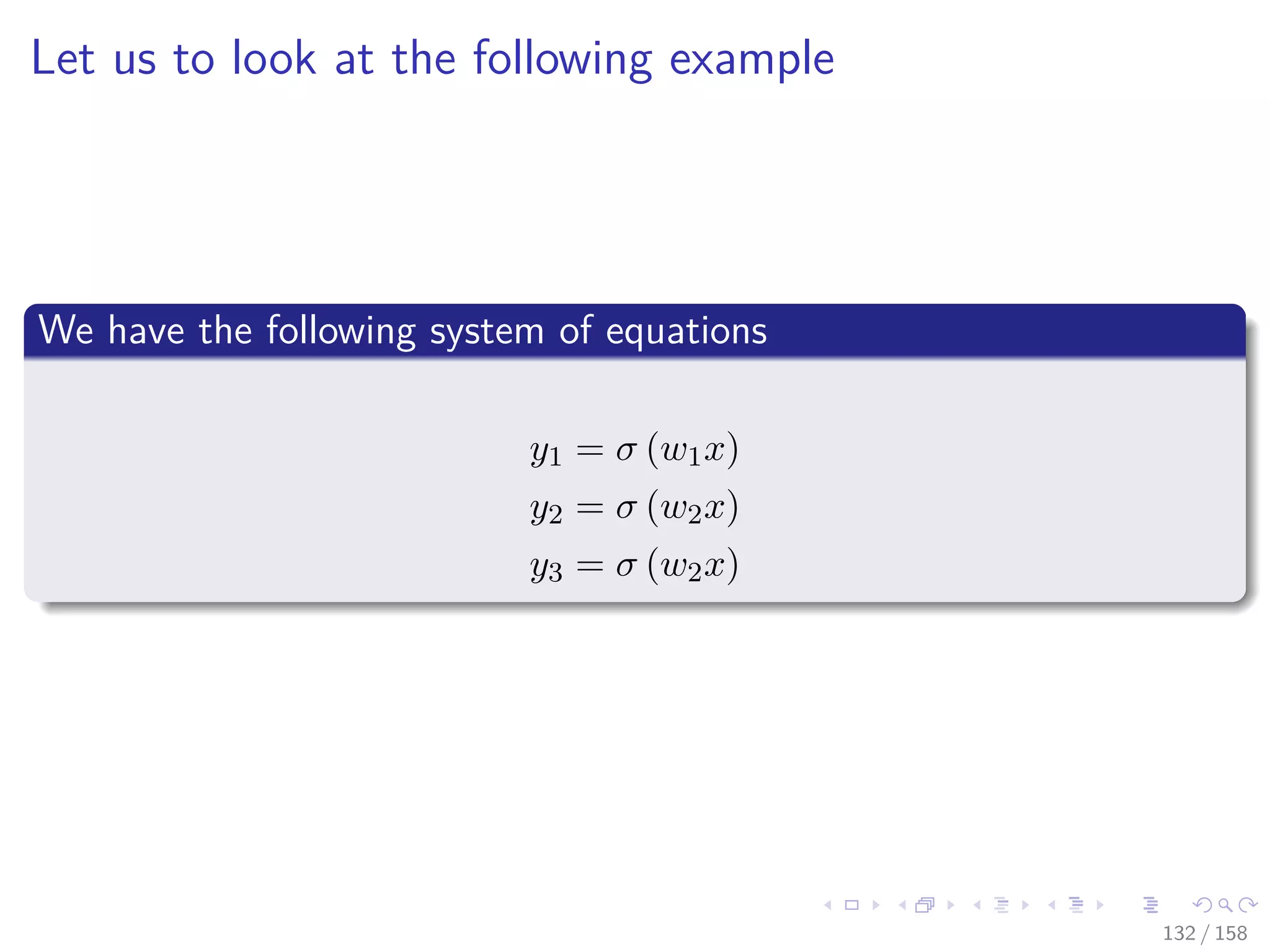 Images/cinvestav
Let us to look at the following example
We have the following system of equations
y1 = σ (w1x)
y2 = σ (w2x)
y3 = σ (w2x)
132 / 158
 
