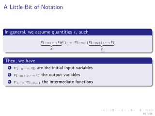 Images/cinvestav
A Little Bit of Notation
In general, we assume quantities vi such
v1−n, ..., v0
x
v1, ..., vl−m−1vl−m+1, ..., vl
y
Then, we have
1 v1−n, ..., v0 are the initial input variables
2 vl−m+1, ..., vl the output variables
3 v1, ..., vl−m−1 the intermediate functions
68 / 158
 