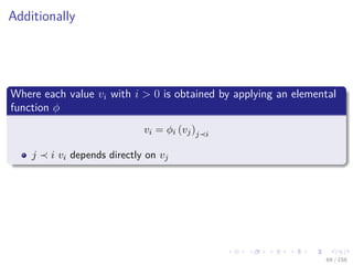 Images/cinvestav
Additionally
Where each value vi with i > 0 is obtained by applying an elemental
function φ
vi = φi (vj)j i
j i vi depends directly on vj
69 / 158
 