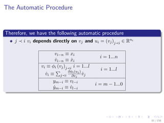Images/cinvestav
The Automatic Procedure
Therefore, we have the following automatic procedure
j i vi depends directly on vj and ui = (vj)j i ∈ Rni
vi−n ≡ xi
i = 1...n
˙vi−n ≡ ˙xi
vi ≡ φi (vj)j i i = 1...l
i = 1...l
˙vi ≡ j i
∂φi(uj)
∂vj
˙vj
ym−i ≡ vl−i
i = m − 1...0
˙ym−i ≡ ˙vl−i
81 / 158
 