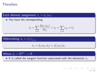 Images/cinvestav
Therefore
Each element assignment vi = φi (ui)
You have the corresponding
˙vi =
j i
∂φi (uj)
∂vj
× ˙vj =
j i
cij × ˙vj
Abbreviating ˙ui = (˙vj)j i
˙vi = ˙φi (ui, ˙ui) = φi (ui) ˙ui
Where ˙φi = R2ni
→ R
It is called the tangent function associated with the elemental φi.
82 / 158
 