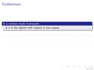 Images/cinvestav
Furthermore
In a reverse mode framework
it is the adjoint with respect to one output.
Something Notable
Operators and math functions are overloaded to handle these new
types.
144 / 158
 