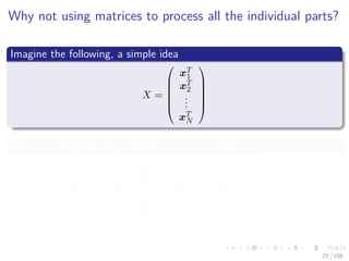 Images/cinvestav
Why not using matrices to process all the individual parts?
Imagine the following, a simple idea
X =






xT
1
xT
2
...
xT
N






We know the ﬁelds are created in input to hidden as
g (X) = XW =






xT
1
xT
2
...
xT
N






w1 w2 · · · wd
27 / 158
 