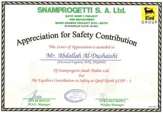 18.2 Snam Qatif GOSP1 Safety Recognition Certificate