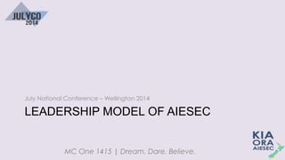 MC One 1415 | Dream. Dare. Believe.
LEADERSHIP MODEL OF AIESEC
July National Conference – Wellington 2014
 