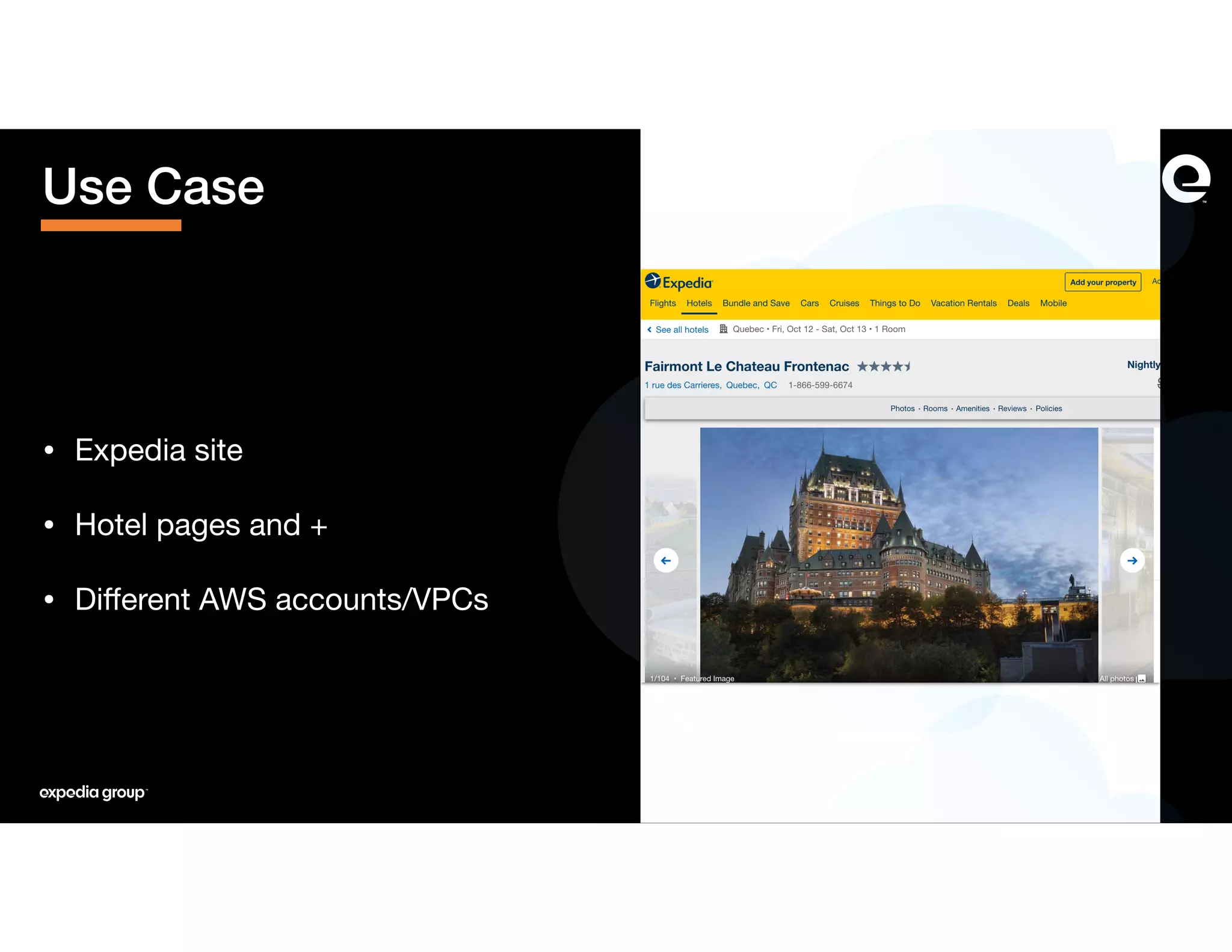 Use Case
• Expedia site

• Hotel pages and +

• Diﬀerent AWS accounts/VPCs
 