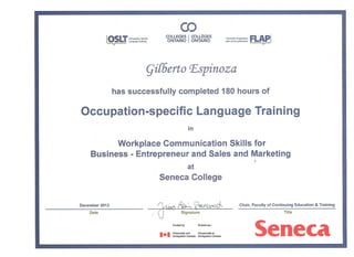 Seneca_Certificate for Bussiness_Dec 2013
