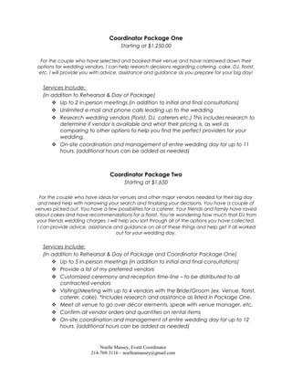 Event Coordinator Packages | PDF