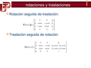 rotaciones y traslaciones
 Rotación seguida de traslación:

 Traslación seguida de rotación:

13

 