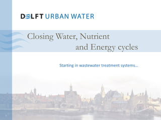 Closing Water, Nutrient
                 and Energy cycles
            Starting in wastewater treatment systems…




1
 