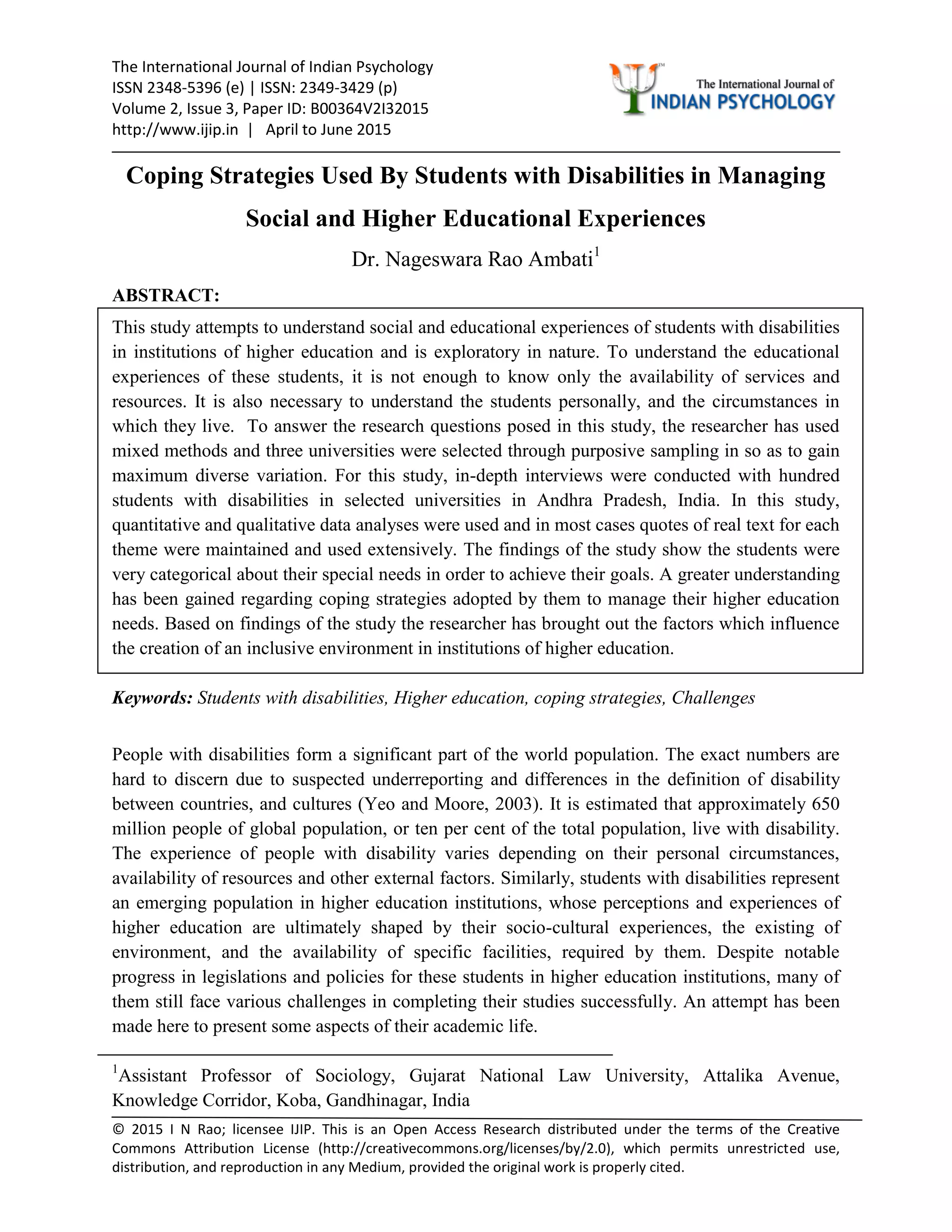 Coping strategies used by students with disabilities in higher ...