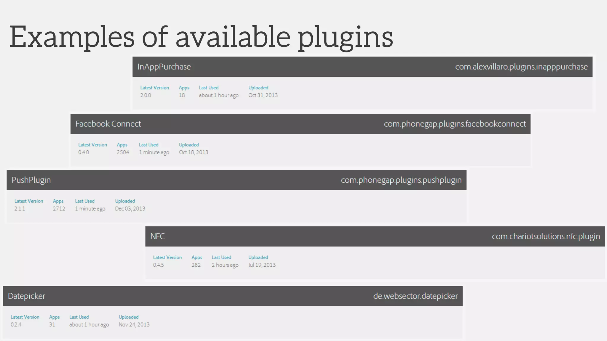Examples of available plugins
 