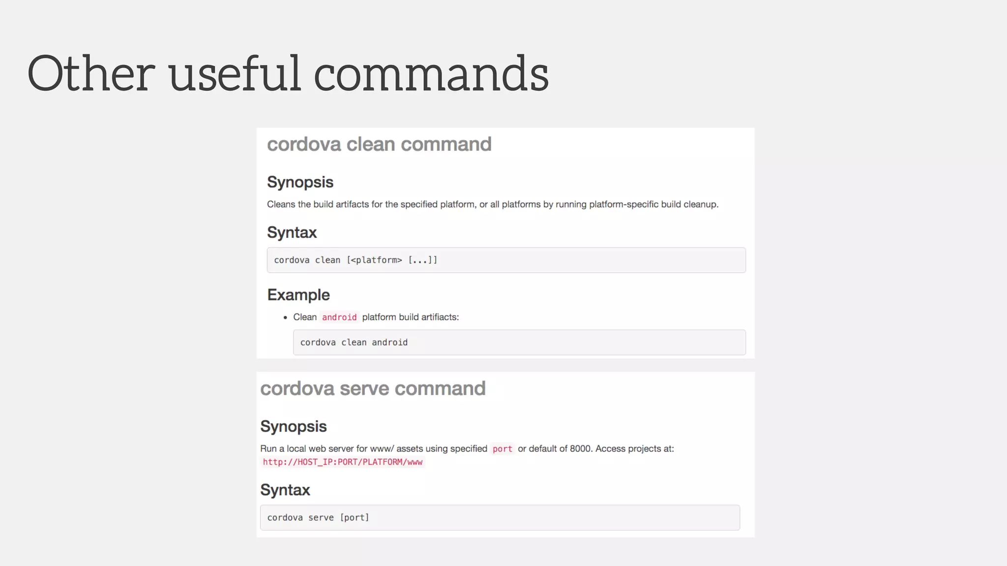 Other useful commands
 