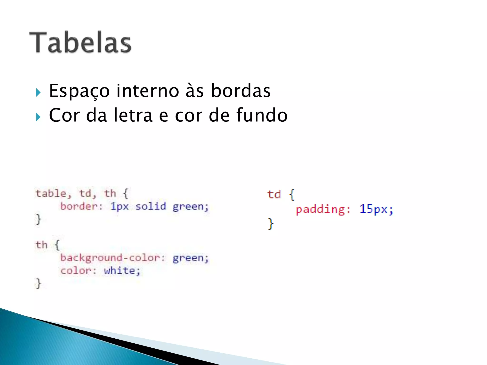  Espaço interno às bordas
 Cor da letra e cor de fundo
 