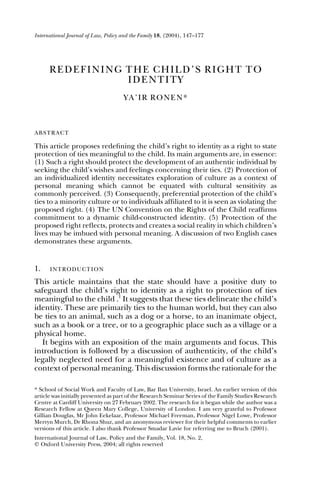 Redefining the child’s right to identity הגדרה מחדש את זכותו של הילד ...
