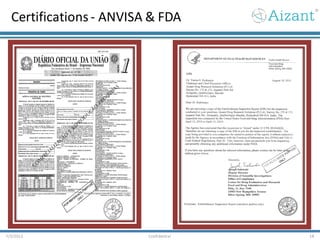 Certifications- ANVISA & FDA
7/3/2012 Confidential 18
 