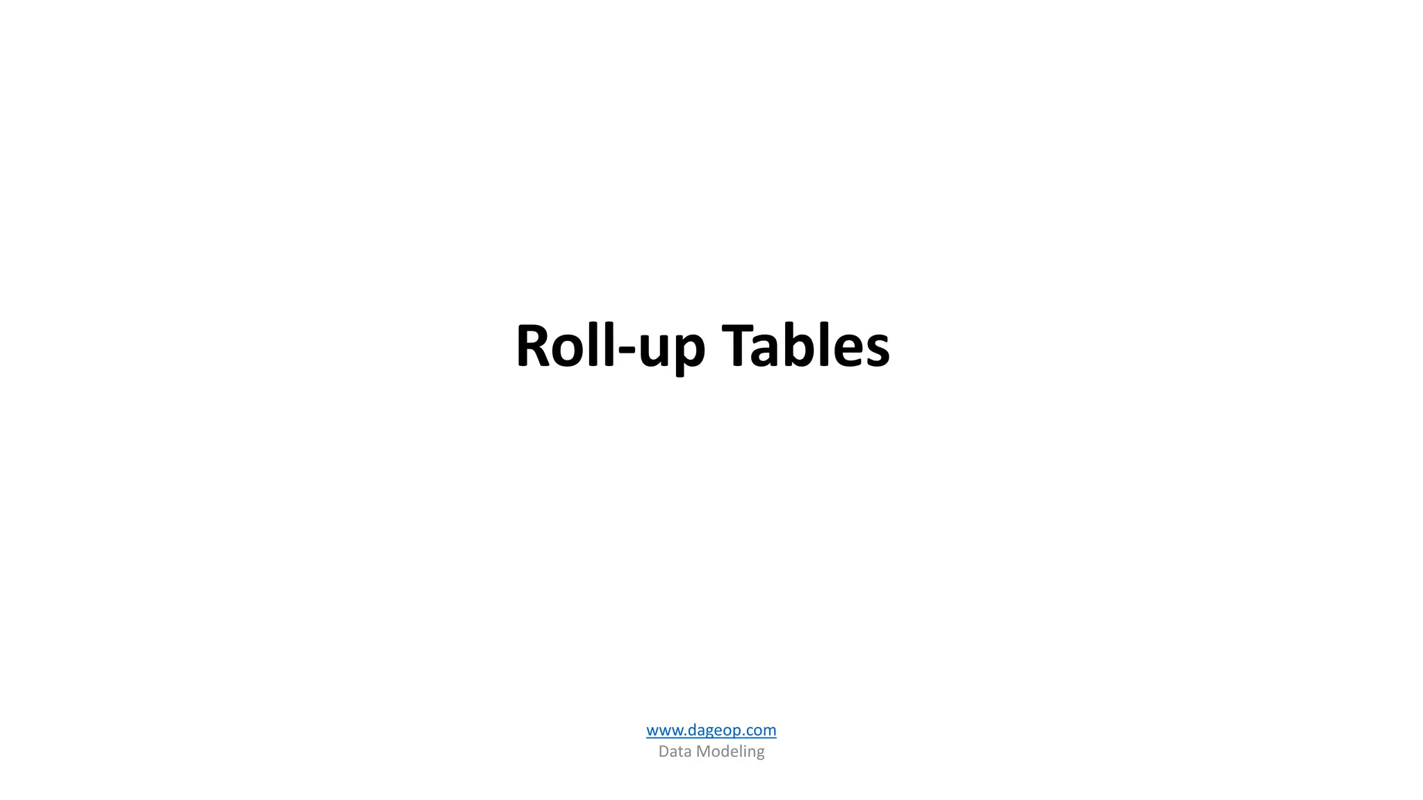Roll-up Tables
www.dageop.com
Data Modeling
 