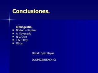 Conclusiones. Bibliografia. Norton – Kaplan A. Kovacevic N-G Olve J & S Roy Otros. David López Rojas [email_address] 