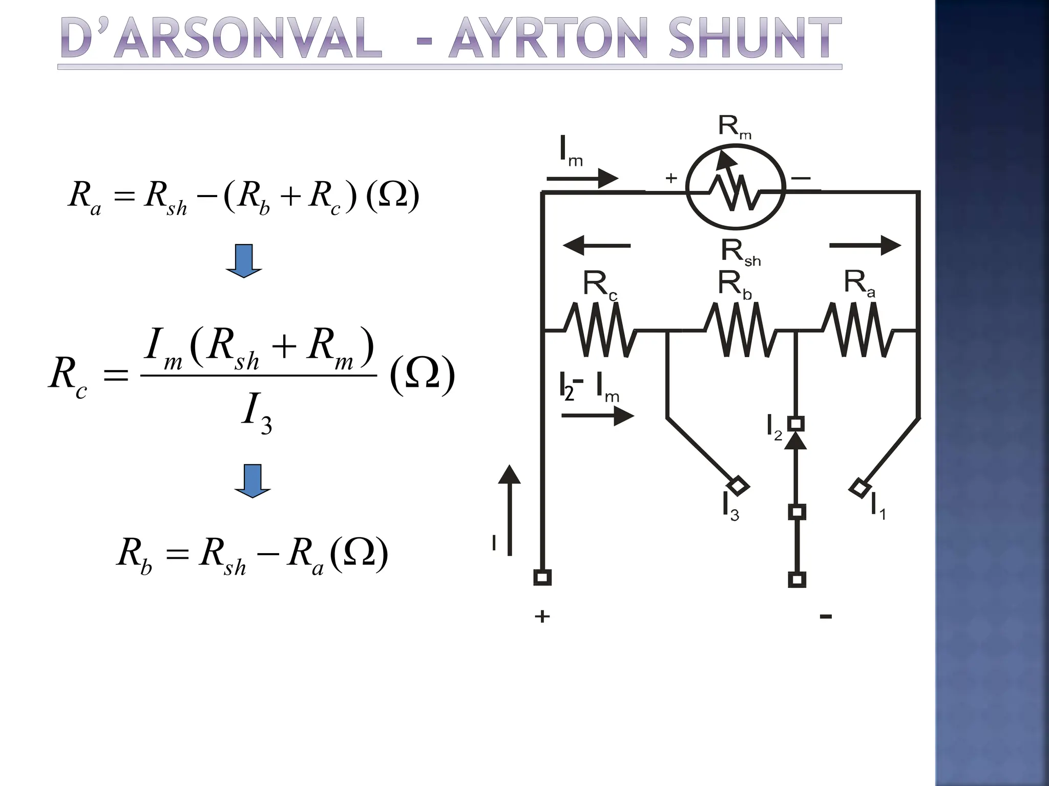 2
)
(
)
( 


 c
b
sh
a R
R
R
R
)
(
)
(
3



I
R
R
I
R m
sh
m
c
)
(

 a
sh
b R
R
R
 