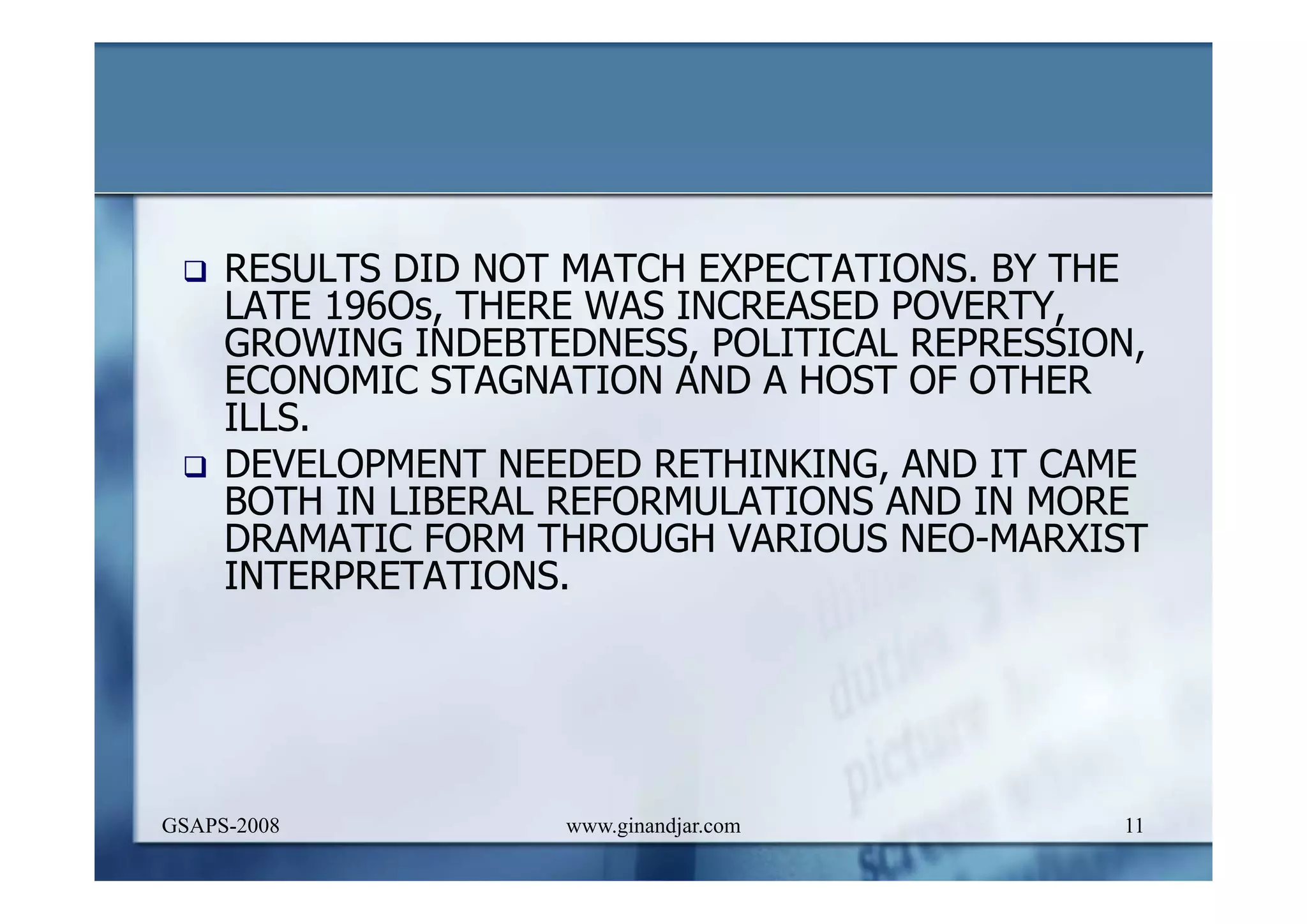 DEVELOPMENT AND ADMINISTRATION (I)