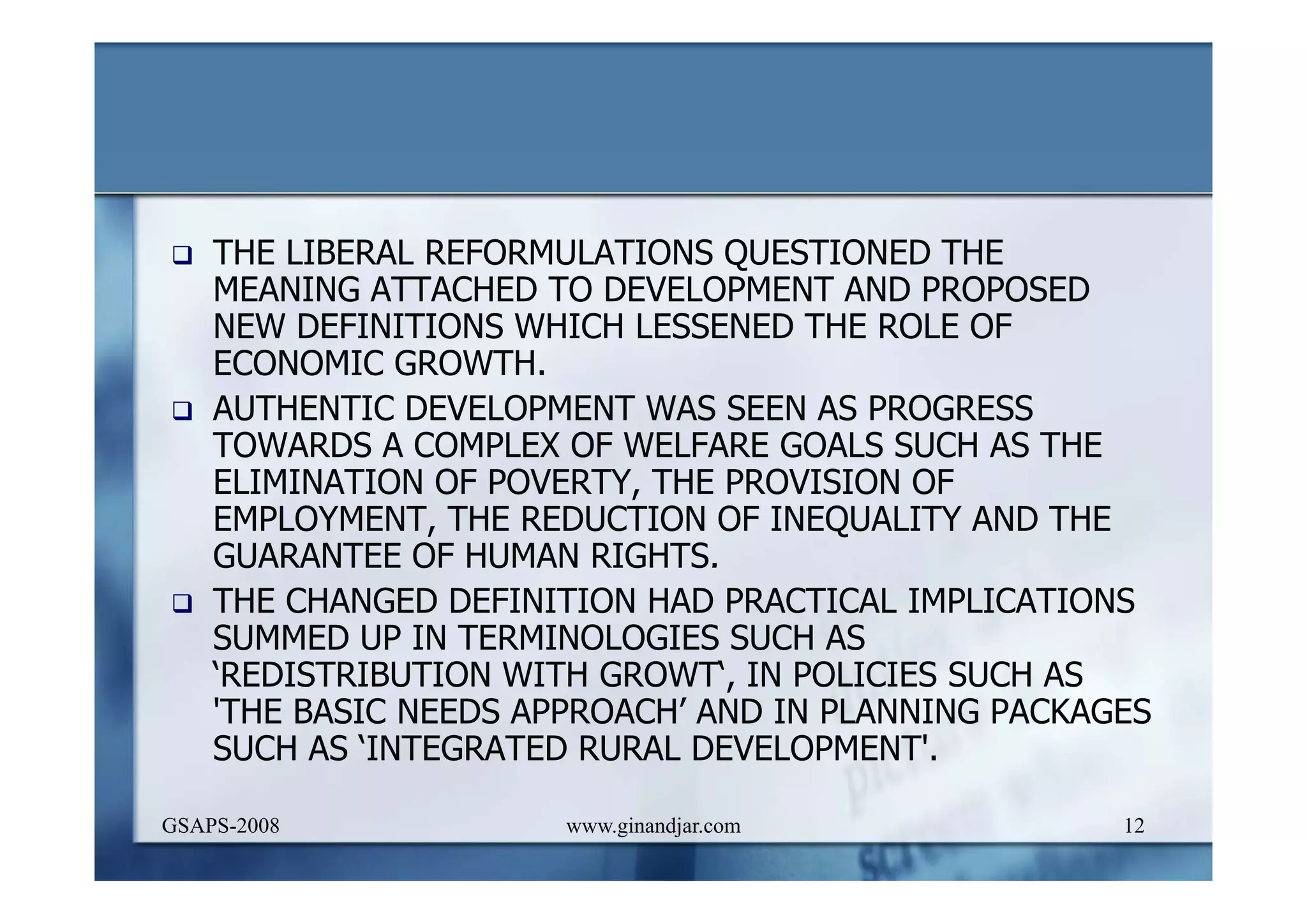 DEVELOPMENT AND ADMINISTRATION (I)