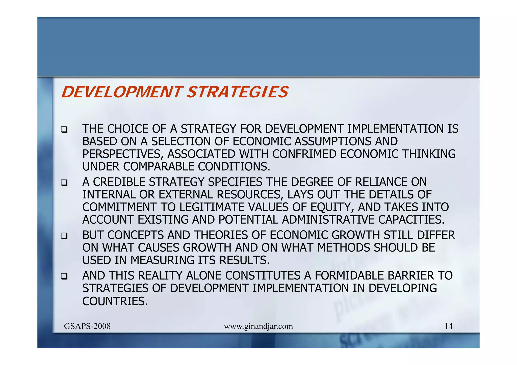 DEVELOPMENT AND ADMINISTRATION (I)