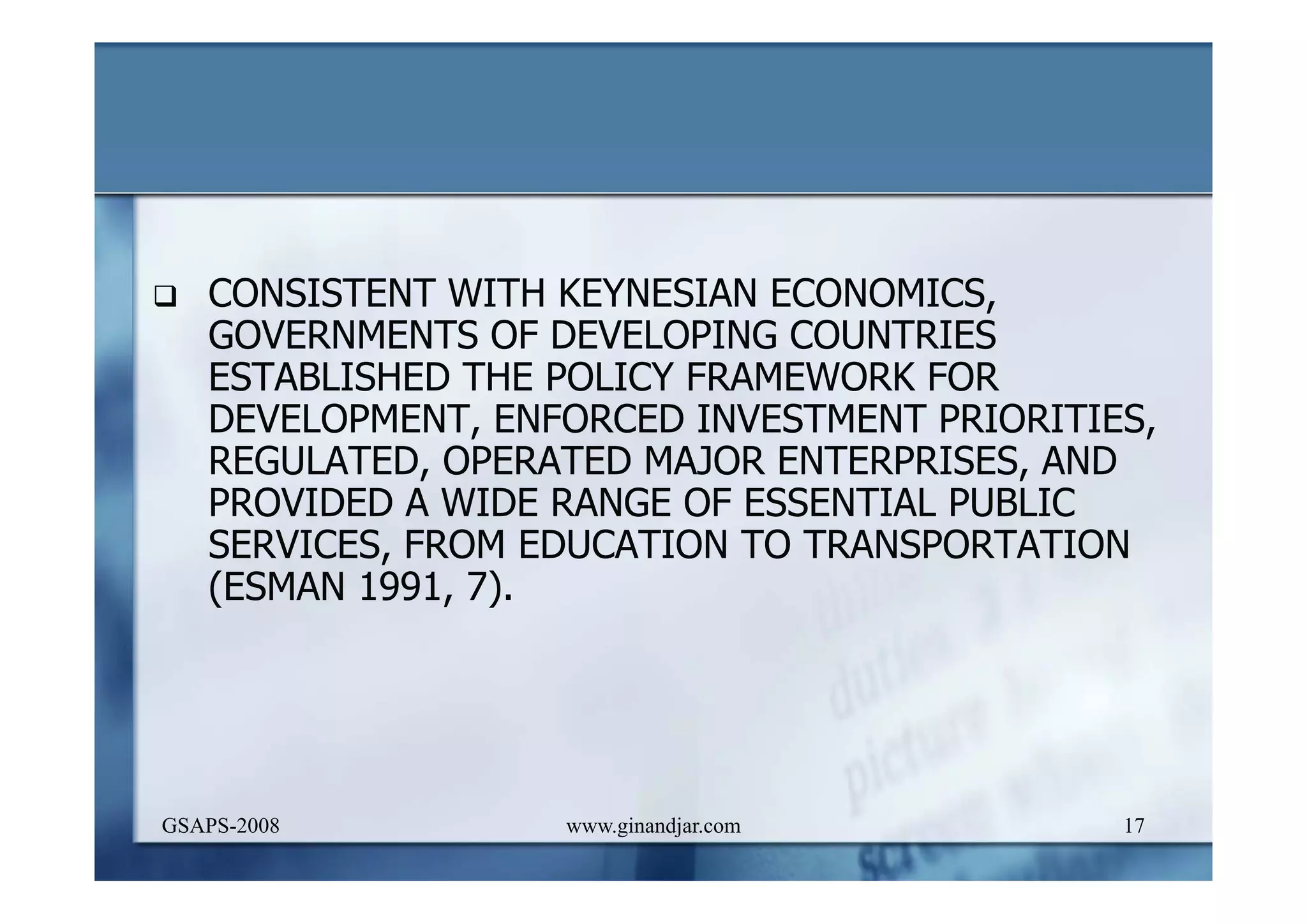 DEVELOPMENT AND ADMINISTRATION (I)