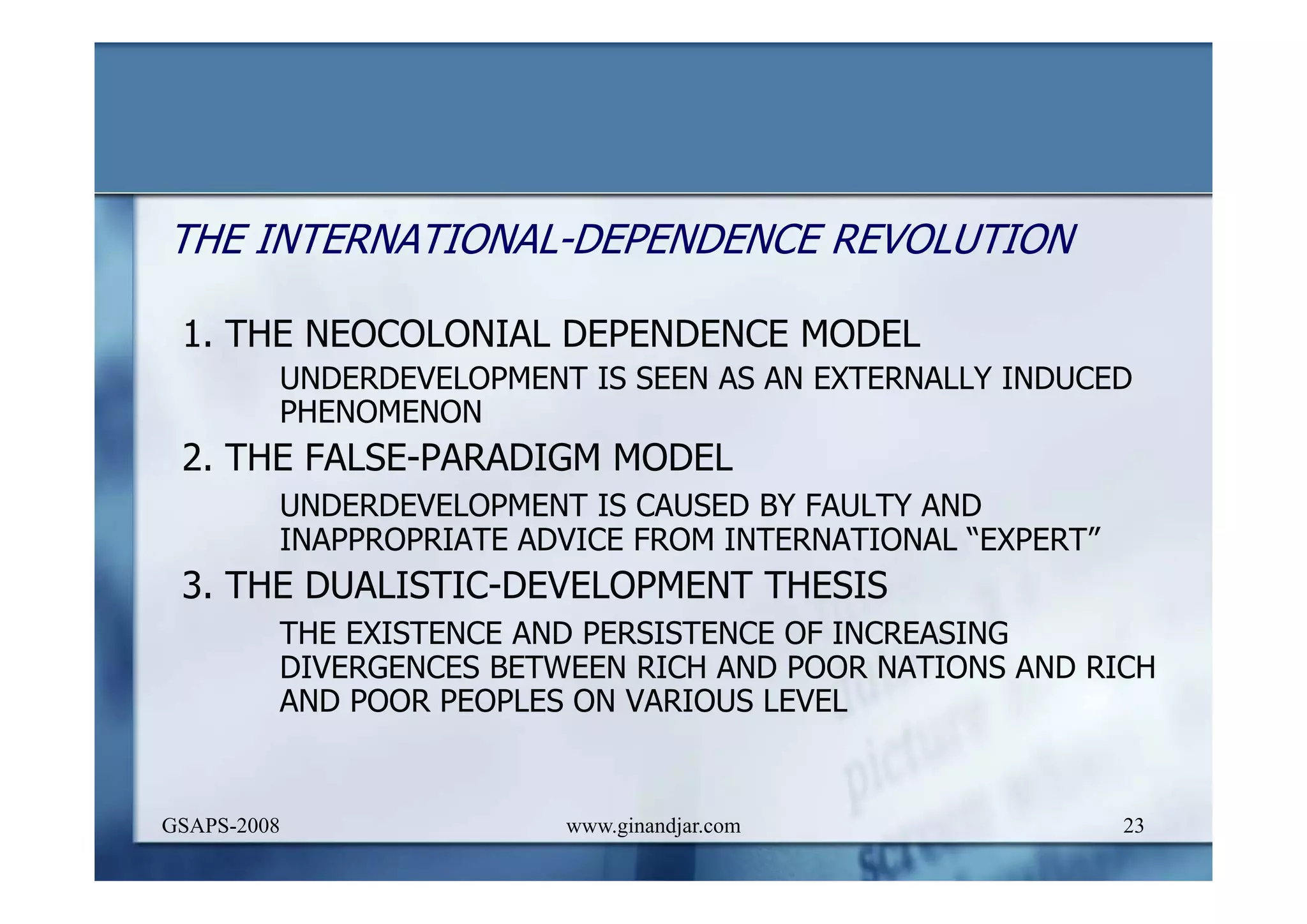 DEVELOPMENT AND ADMINISTRATION (I)