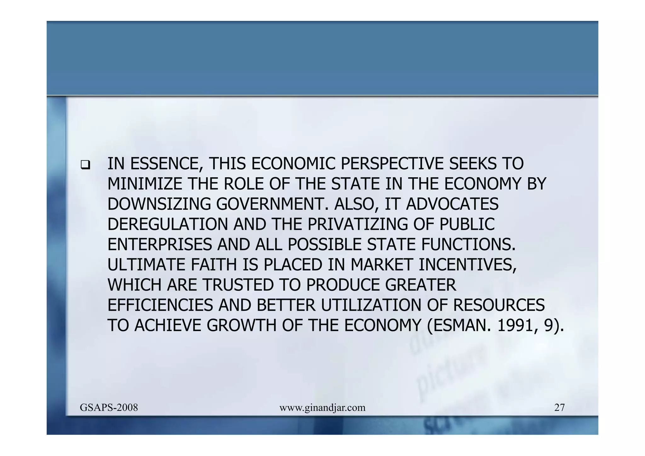 DEVELOPMENT AND ADMINISTRATION (I)