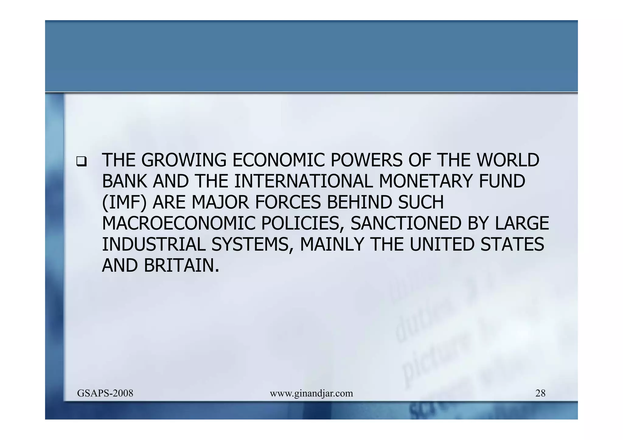 DEVELOPMENT AND ADMINISTRATION (I)